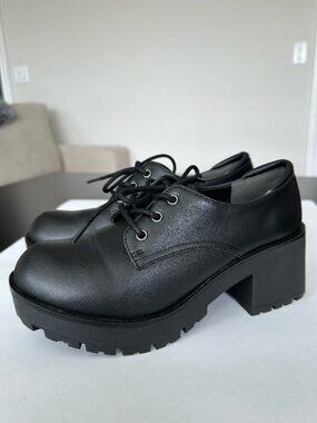Japanese ABC Platform Leather Shoes, Size L (US 6-7)